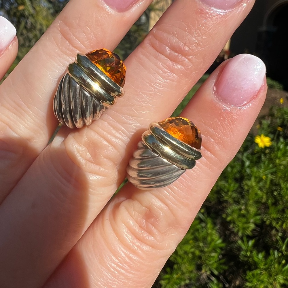 Vintage David Yurman 14k Sterling Citrine Cable Omega 20mm Earring